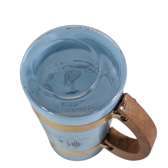 Siesta Ware Tiki Mug Blue Tropical Glass Mug Cup Wooden Handle Bar Vintage 50s - Picture 5 of 8